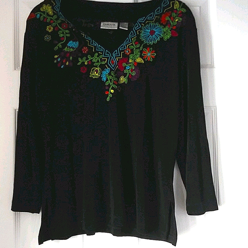 Chico's embroidered 'traveler's' top.chicos size 2